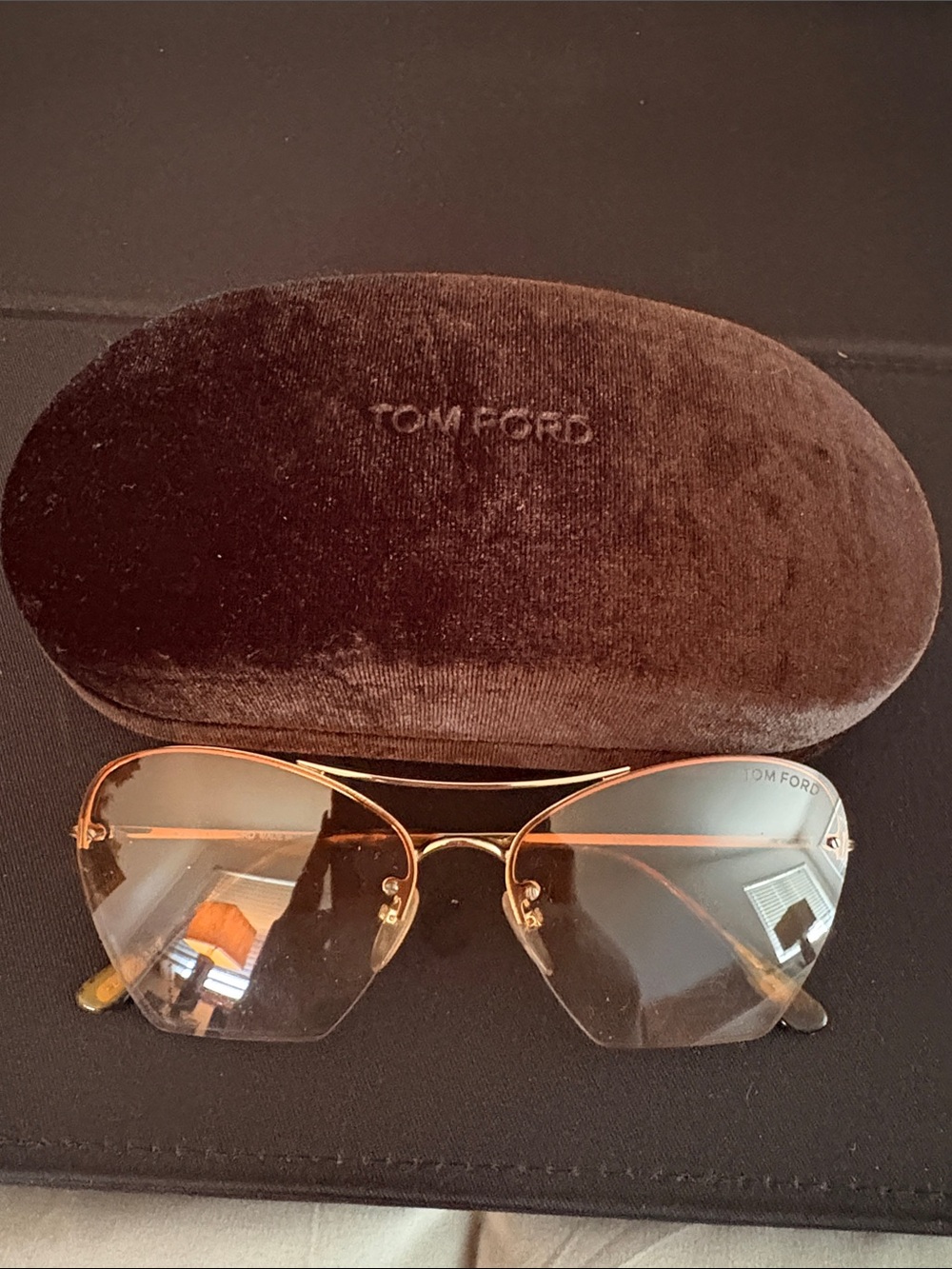 NWOT Tom Ford Gold Frame Sunglasses with Brown Velvet Case